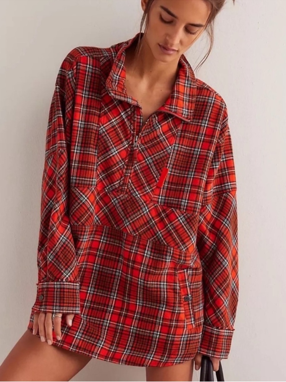 Free People We The Free Wind River Red Plaid Shirt Large